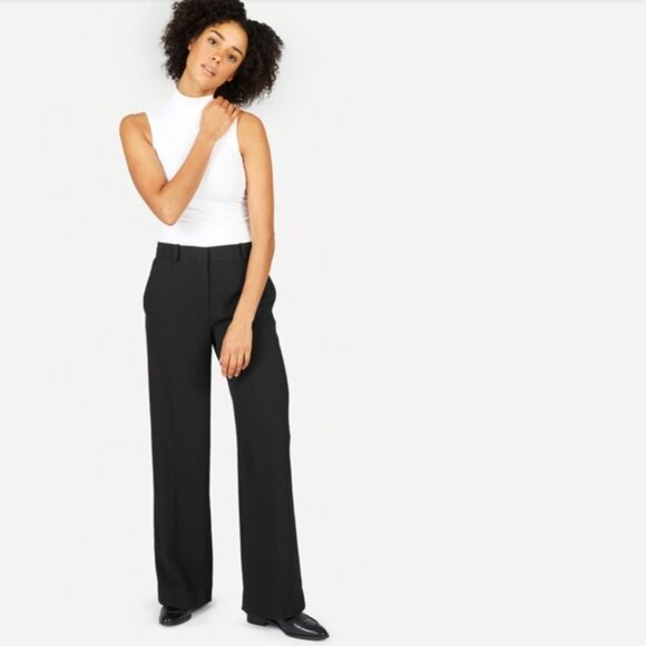 Everlane Wide Leg Pants Triacetate Trousers Full Lenght Black Size 00 - Picture 2 of 11